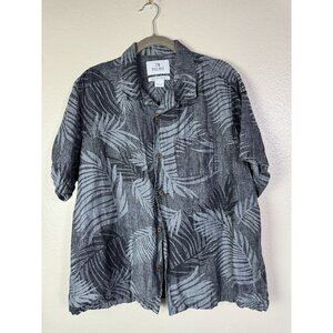 28 Palms Linen Silk Gray Tropical Button Up Shirt Short Sleeve Men Size Large